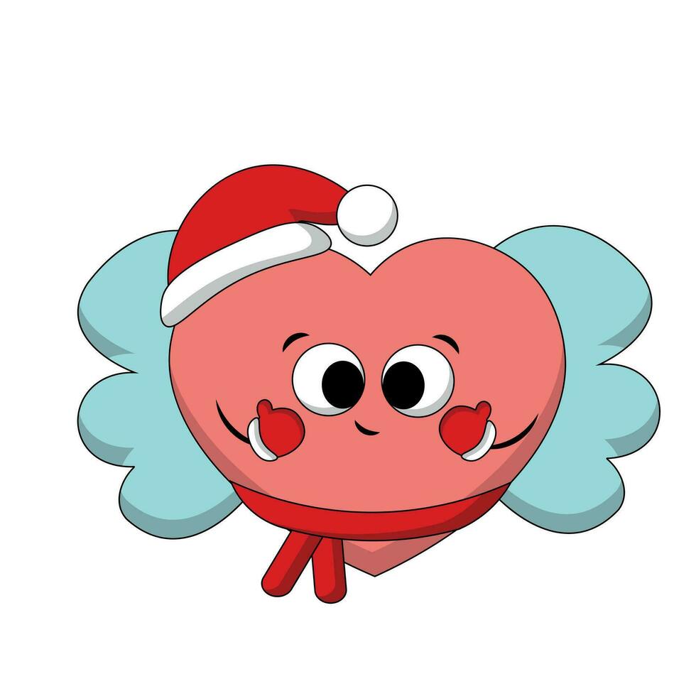linda dibujos animados Navidad corazón con ala en color vector