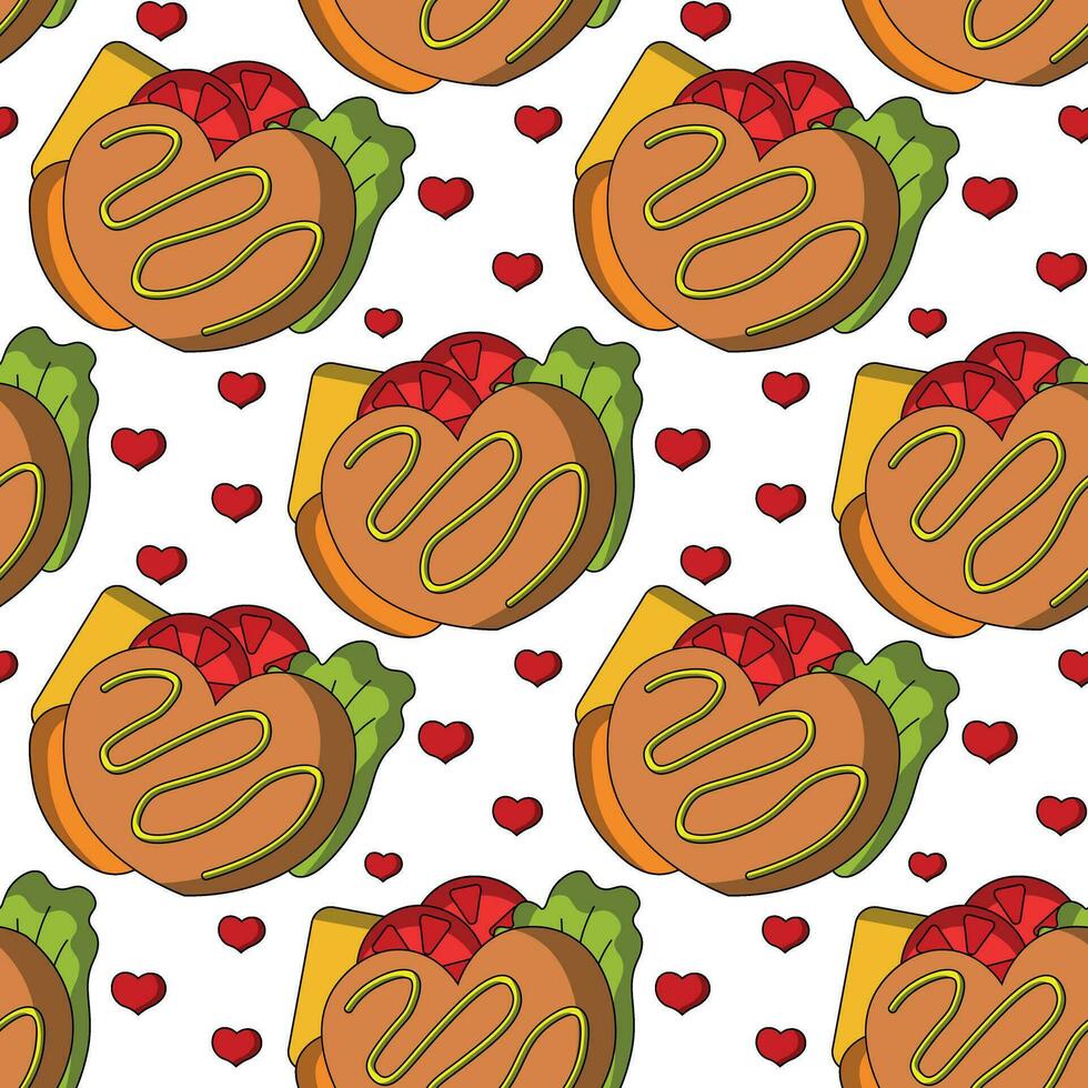 Seamless pattern with Pizza in the shape of a Heart vector