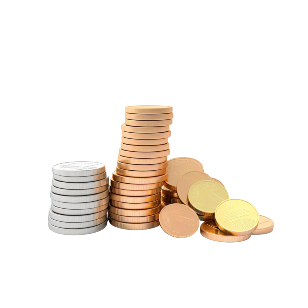 AI GENERATIVE stack of coins. Pastel background. 3D rendering. Financial and investment business concepts png