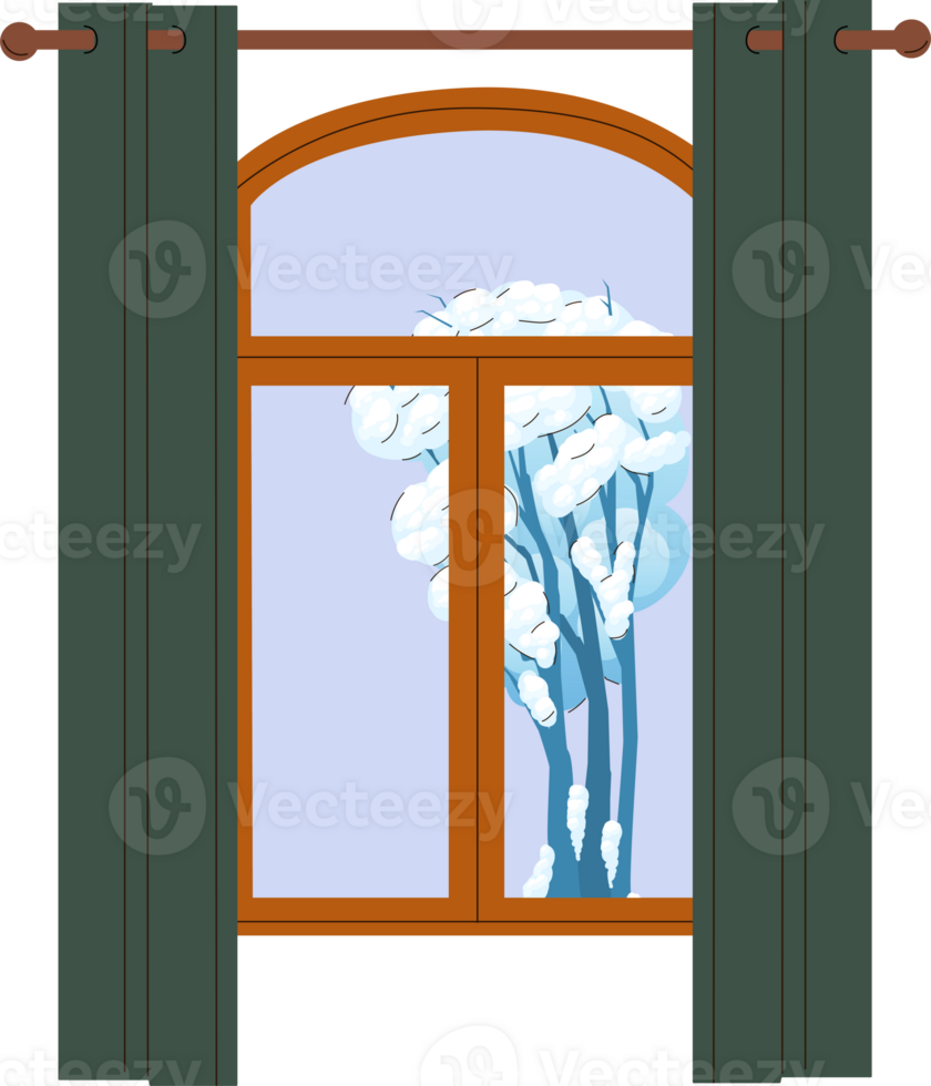 Winter window. Window with winter view. Snow. Hygge concept. Cozy autumn days png