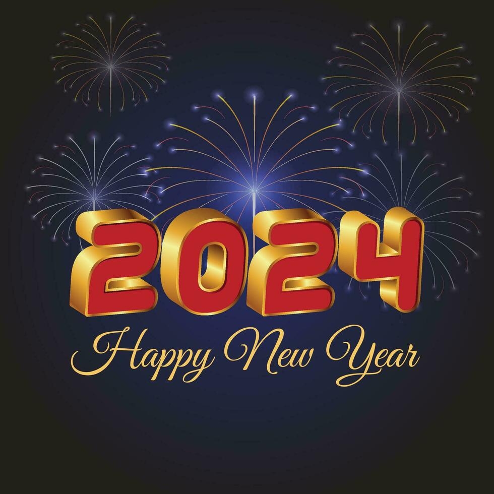 Happy New Year 2024 Vector Design 3D  Golden Color