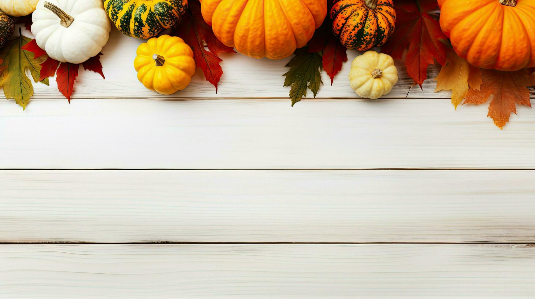 Thanksgiving Invitation Template Diverse Collection of Pumpkins With Maple Leaves AI Generative photo
