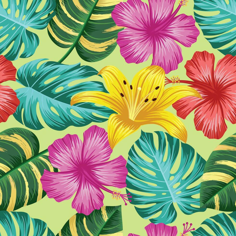 Floral seamless pattern with leaves. tropical background vector