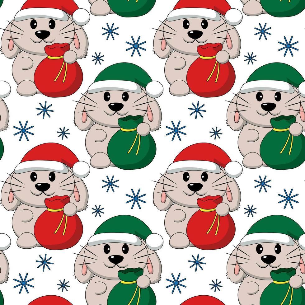 Seamless pattern with cute Rabbit Santa Claus vector
