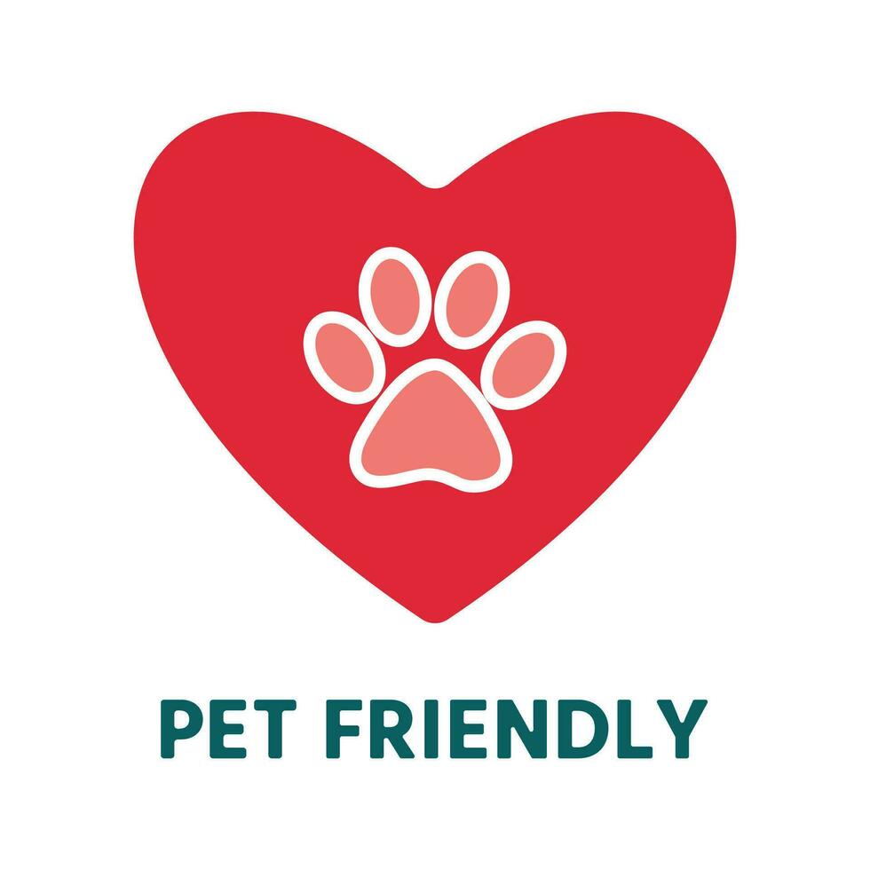 Pet friendly sign, pink paw print in red heart 34142412 Vector Art at