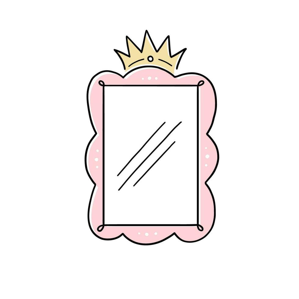 Princess crown mirror doodle frame vector