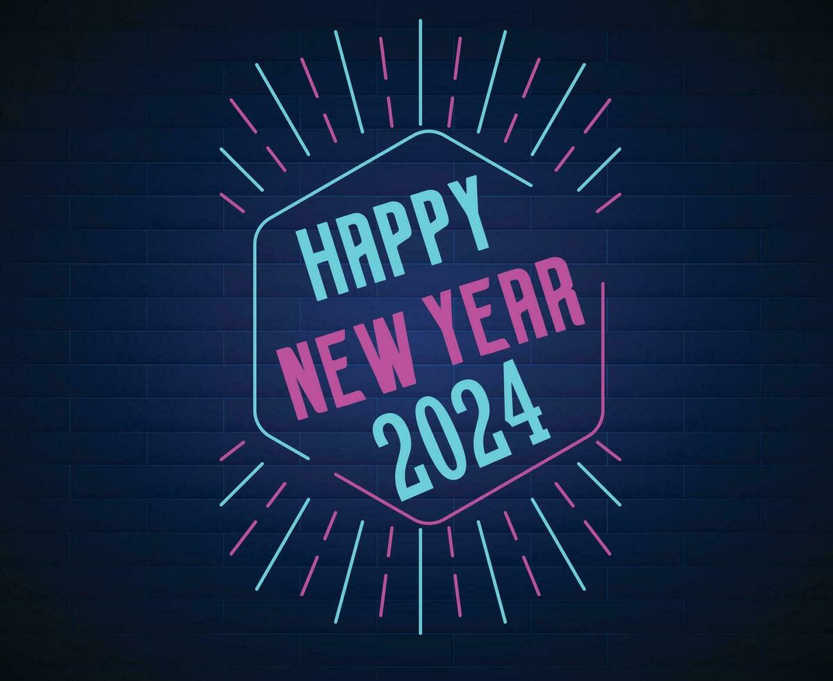 2024 Happy New Year Abstract Neon Cyan And Pink Design Holiday Vector Logo Symbol Illustration With Blue Background