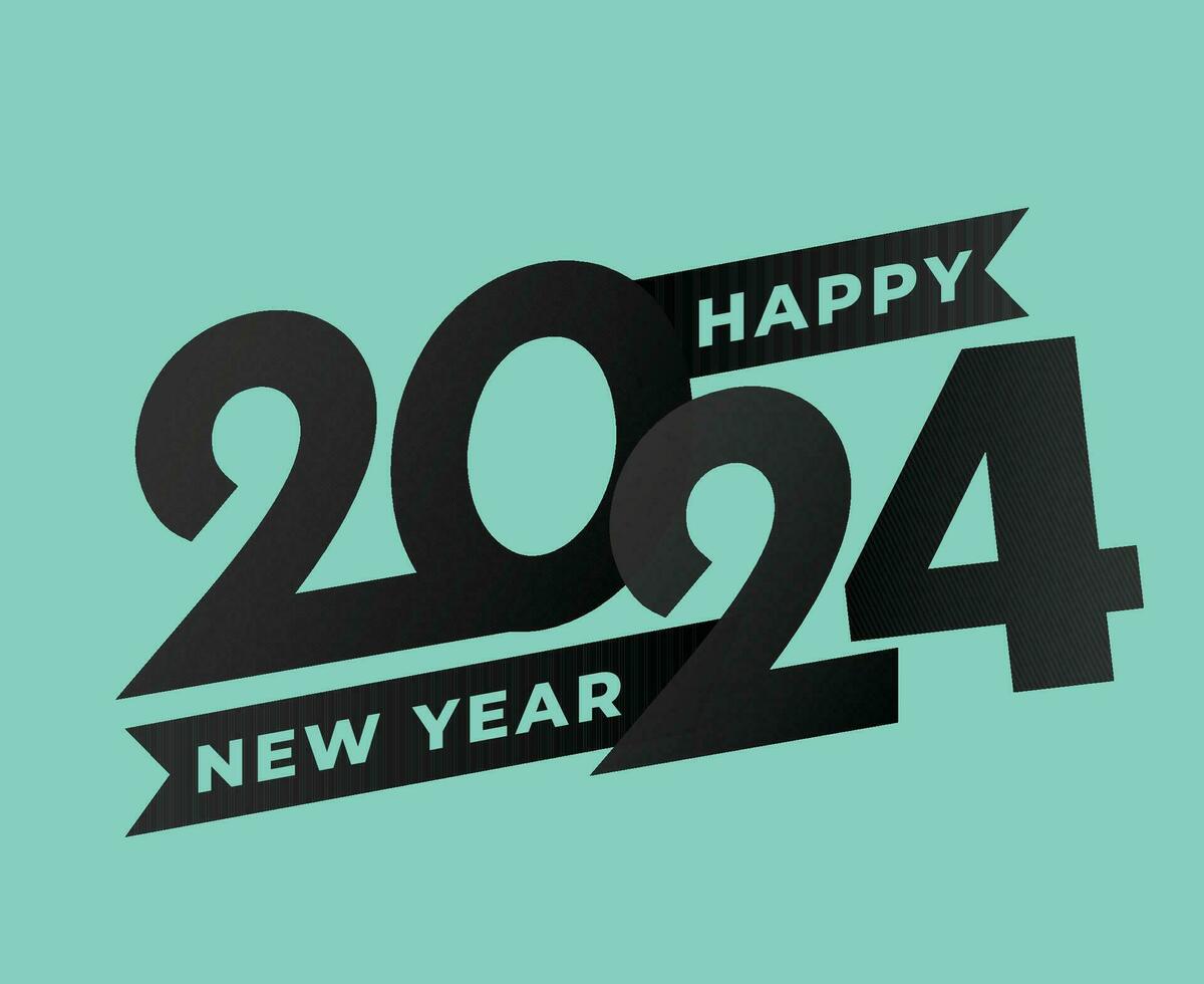 Happy New Year 2024 Holiday Abstract Black Design Vector Logo Symbol Illustration With Cyan Background