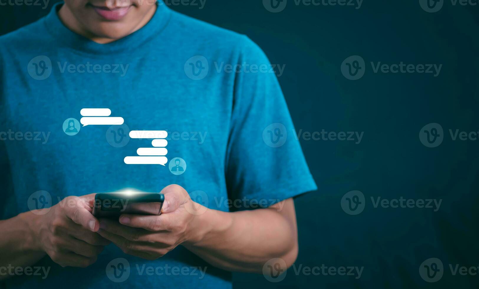 The concept of using digital media, technology, and social media. Surfing online, male hand using smartphone To play or use social media, remote work concept, work from home via the Internet photo