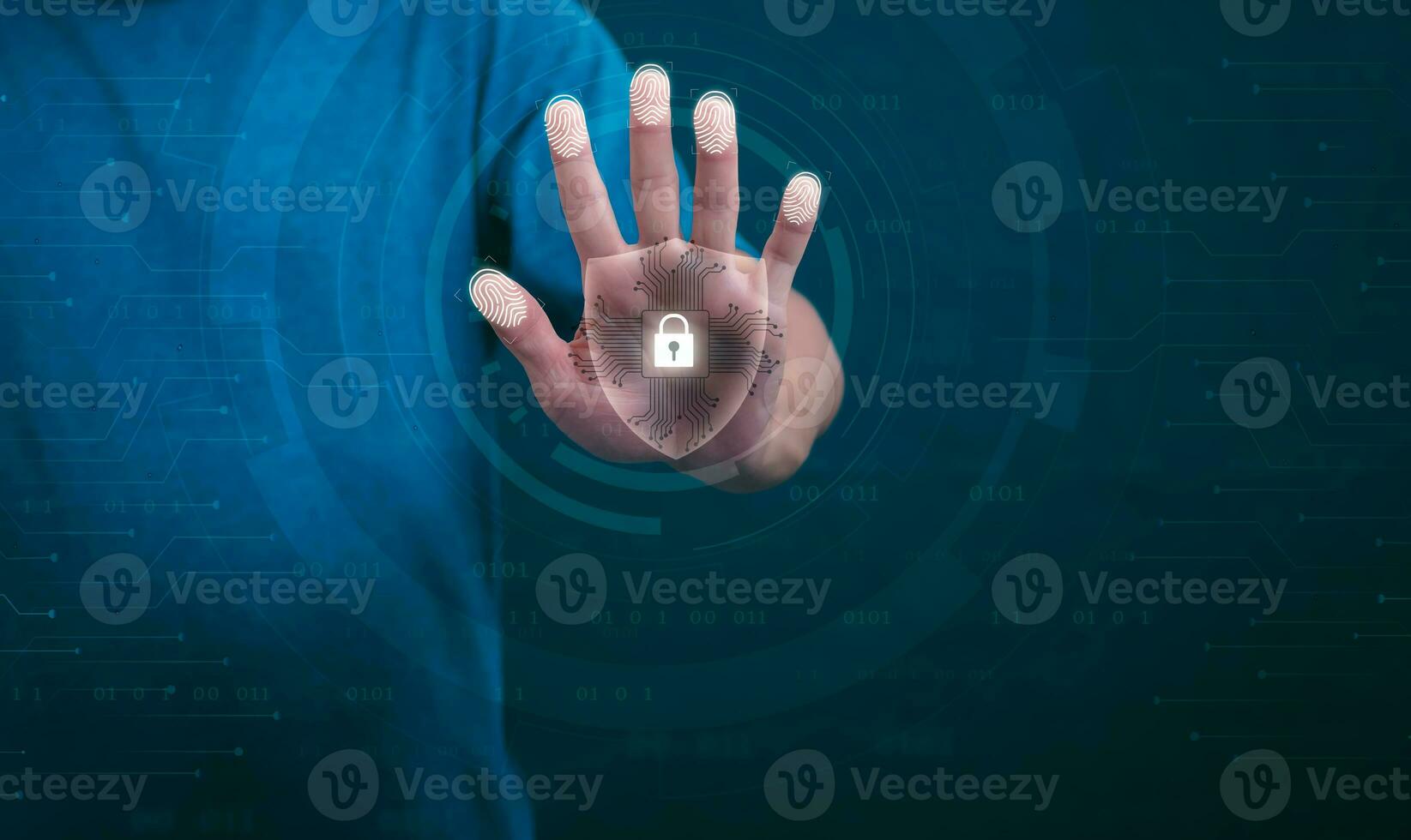 Protection and encryption of fingerprint data with network technology for security. To protect against crimes, hackers, and everyday online attacks, technology, and data security. authentication photo