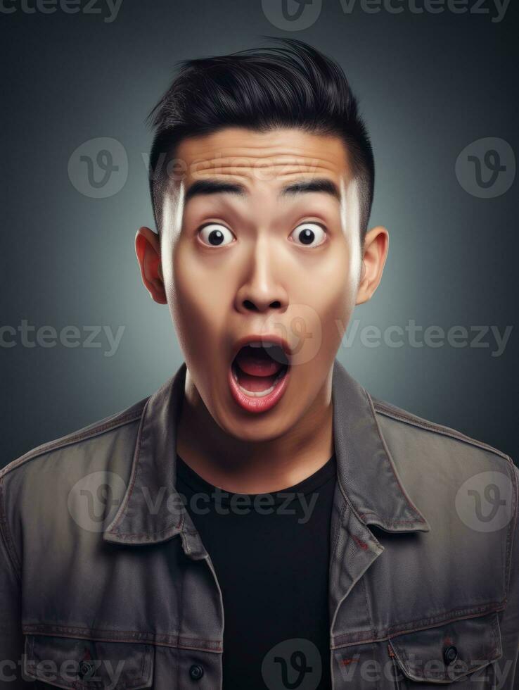 young man with Asian features who appears to be shocked AI Generative photo