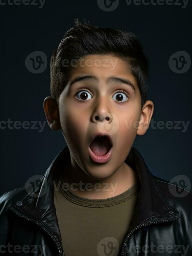 young kid with Indian features who appears to be shocked AI Generative photo