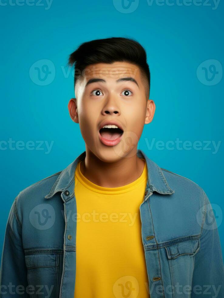 young man with Asian features who appears to be shocked AI Generative photo