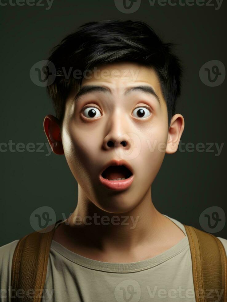 young man with Asian features who appears to be shocked AI Generative photo