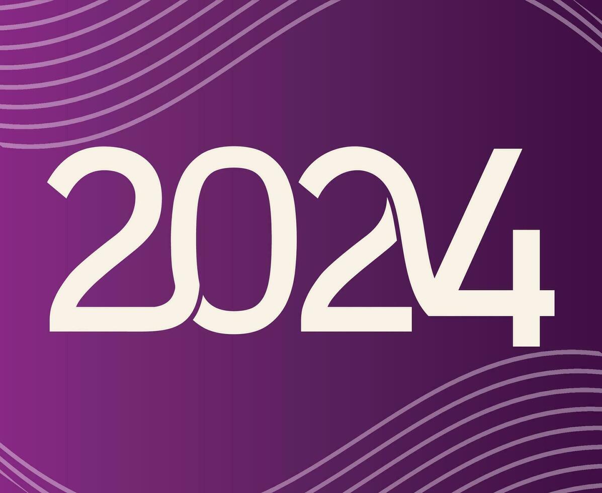 2024 Happy New Year Holiday Design White Abstract Vector Logo Symbol Illustration With Purple Background