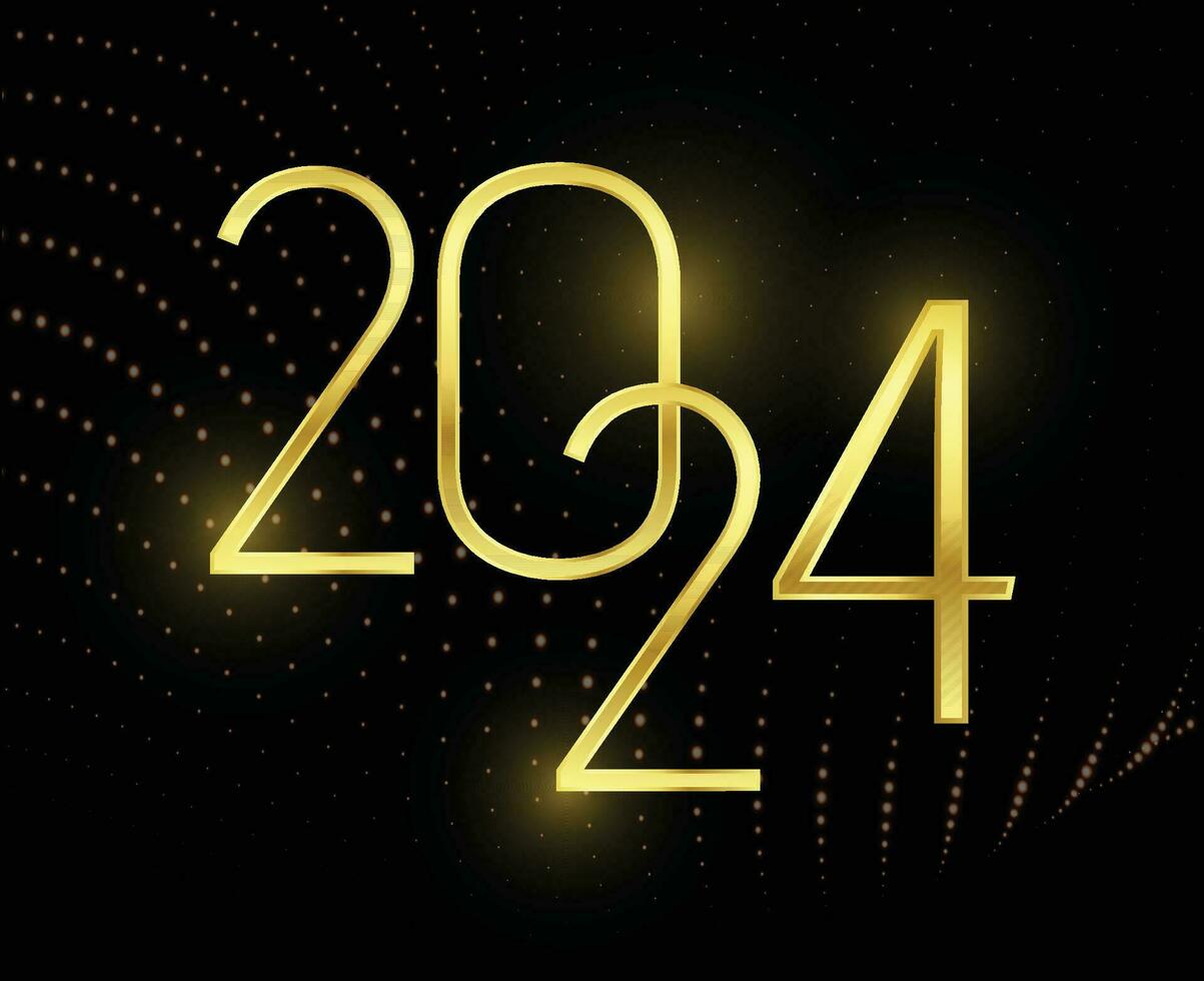 2024 Happy New Year Holiday Design Gold Abstract Vector Logo Symbol Illustration With Black Background