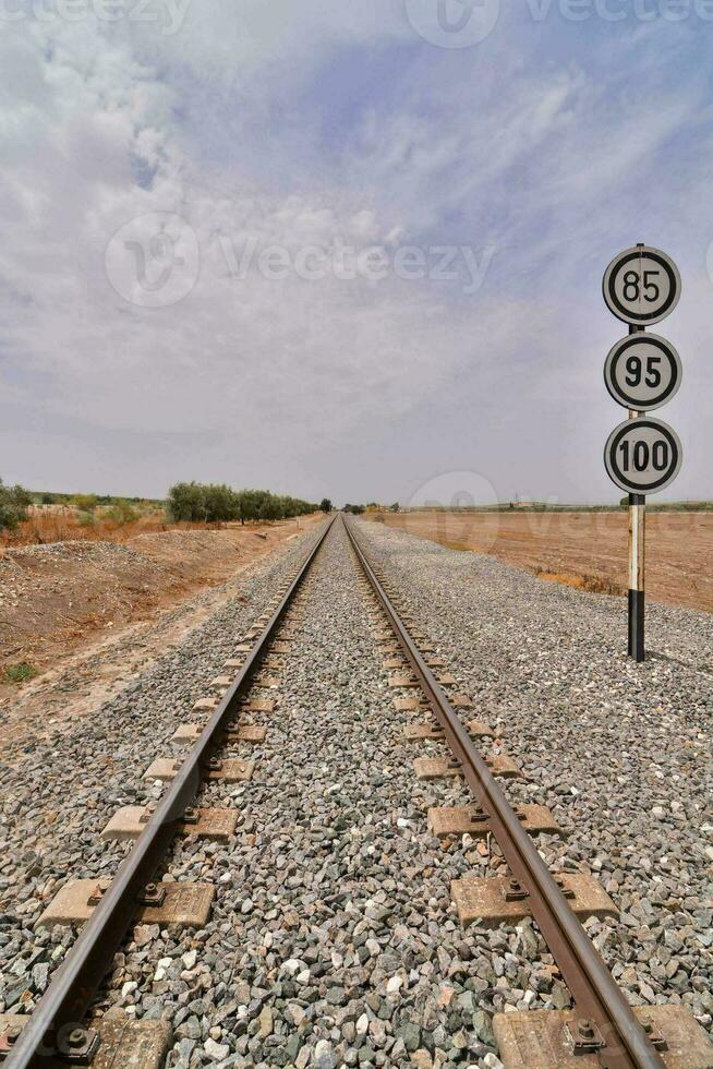 Railroad train tracks photo