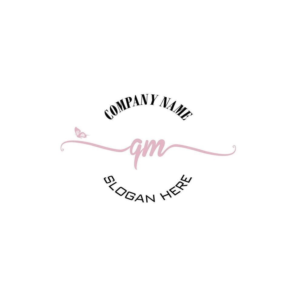 QM Initial logo monogram butterfly handwriting signature vector