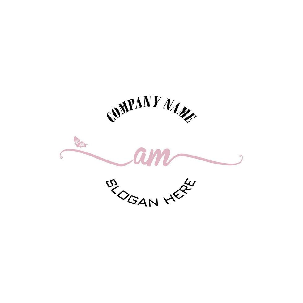 AM Initial logo monogram butterfly handwriting signature vector