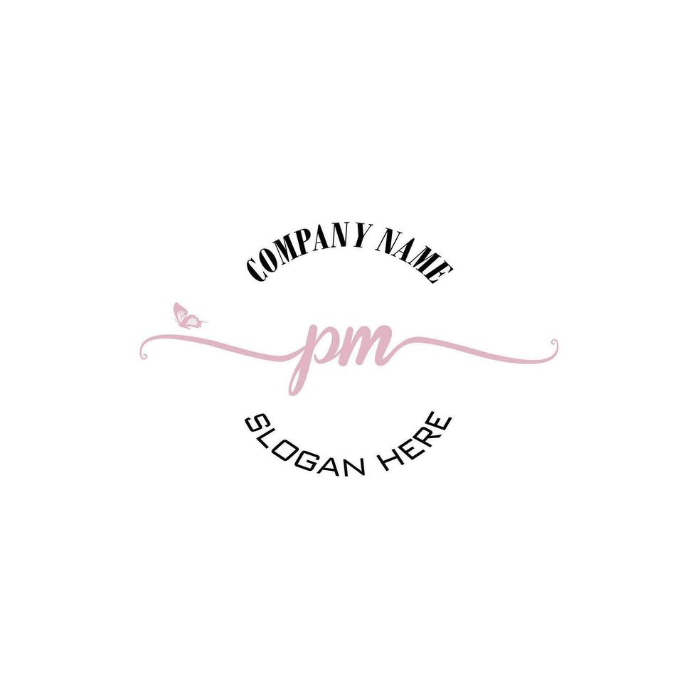 PM Initial logo monogram butterfly handwriting signature vector