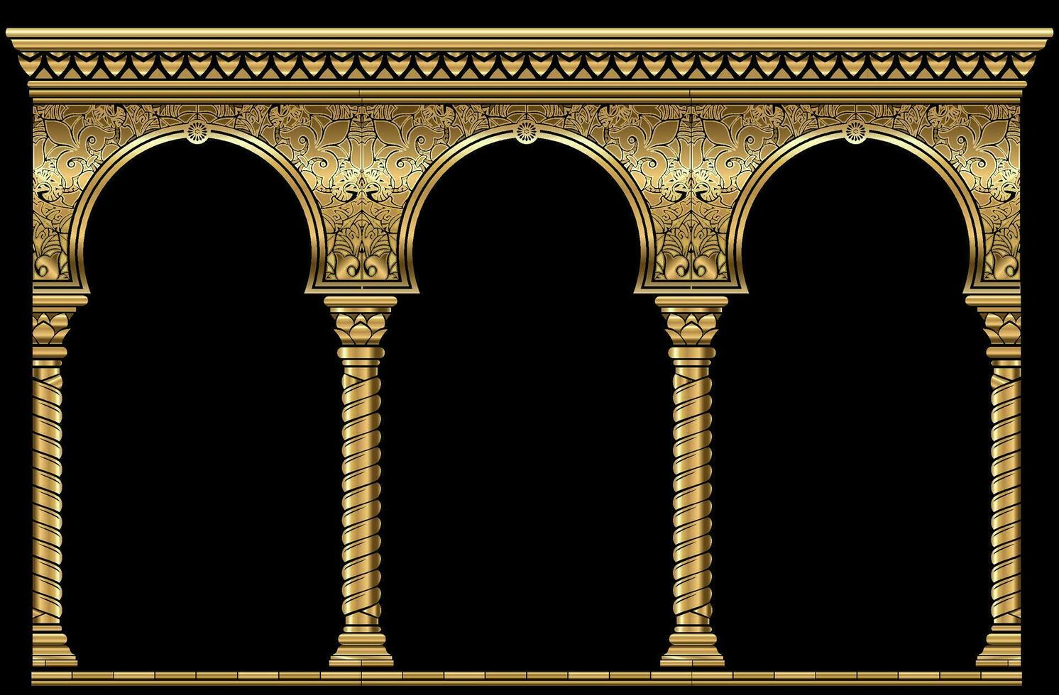 Cover postcard golden oriental vintage arch frame vector