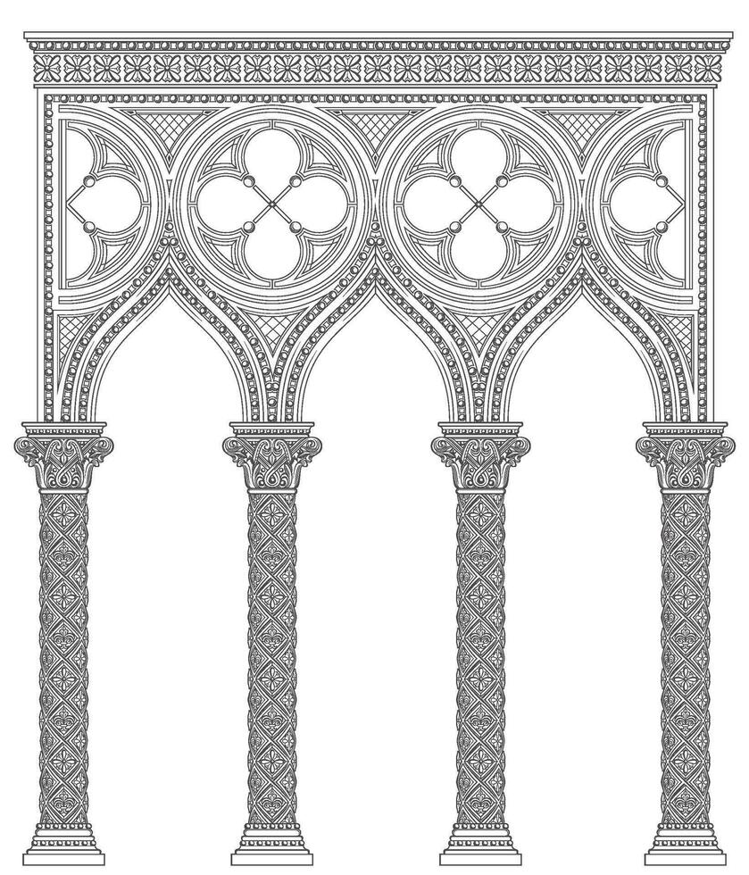 Venetian old gothic architectural arch or gallery vector