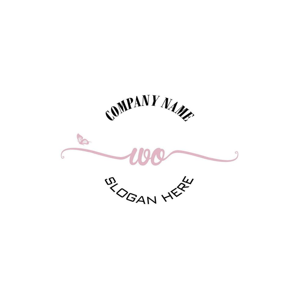 WO Initial logo monogram butterfly handwriting signature vector