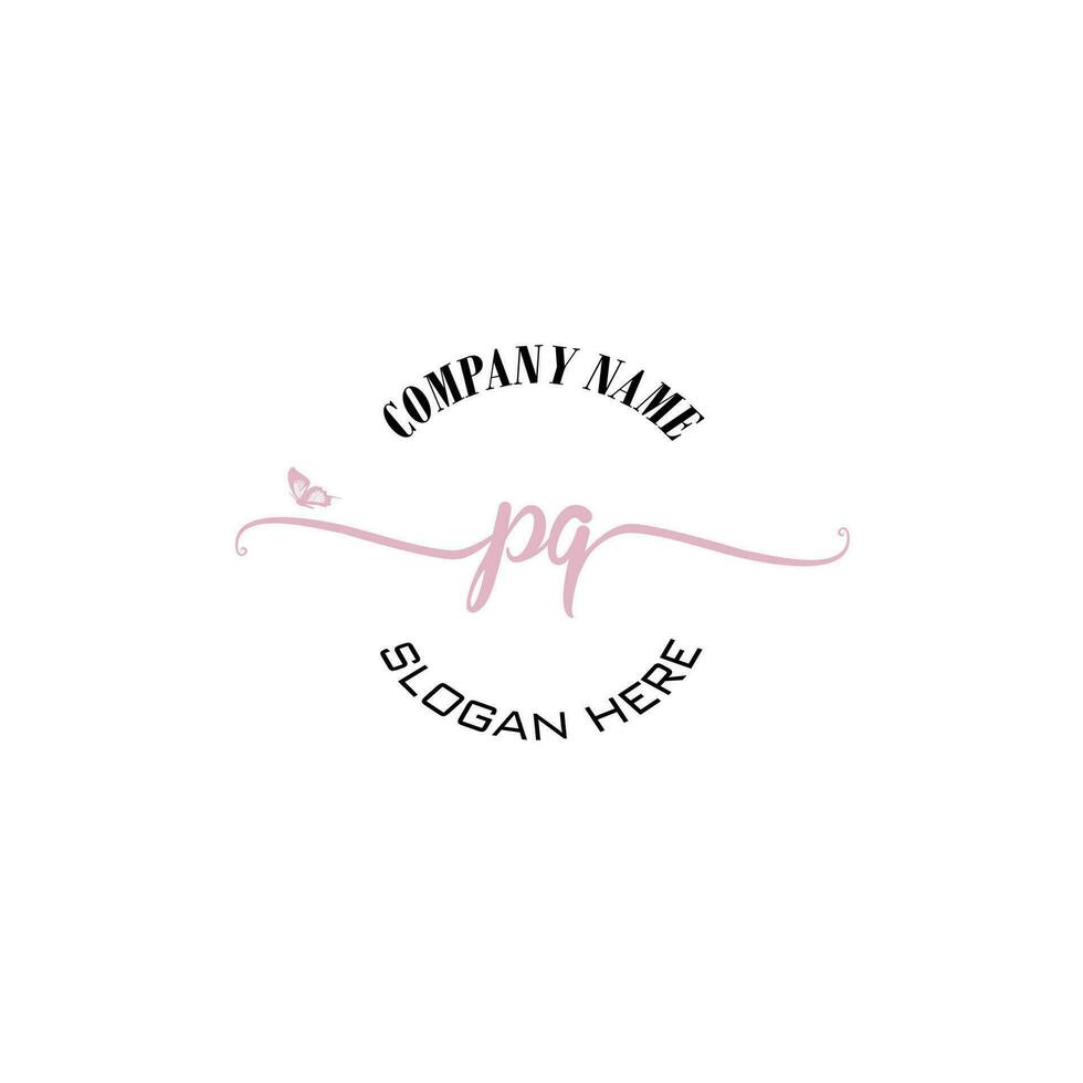 PQ Initial logo monogram butterfly handwriting signature vector