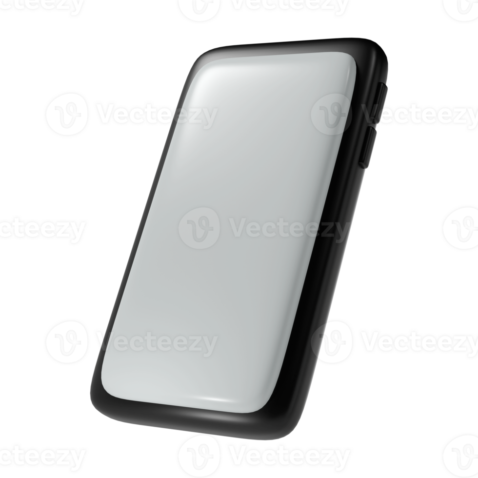 3D Render Black Smartphone icon mockup with blank white screen on white background illustration. Cute element for present, birthday or banner png