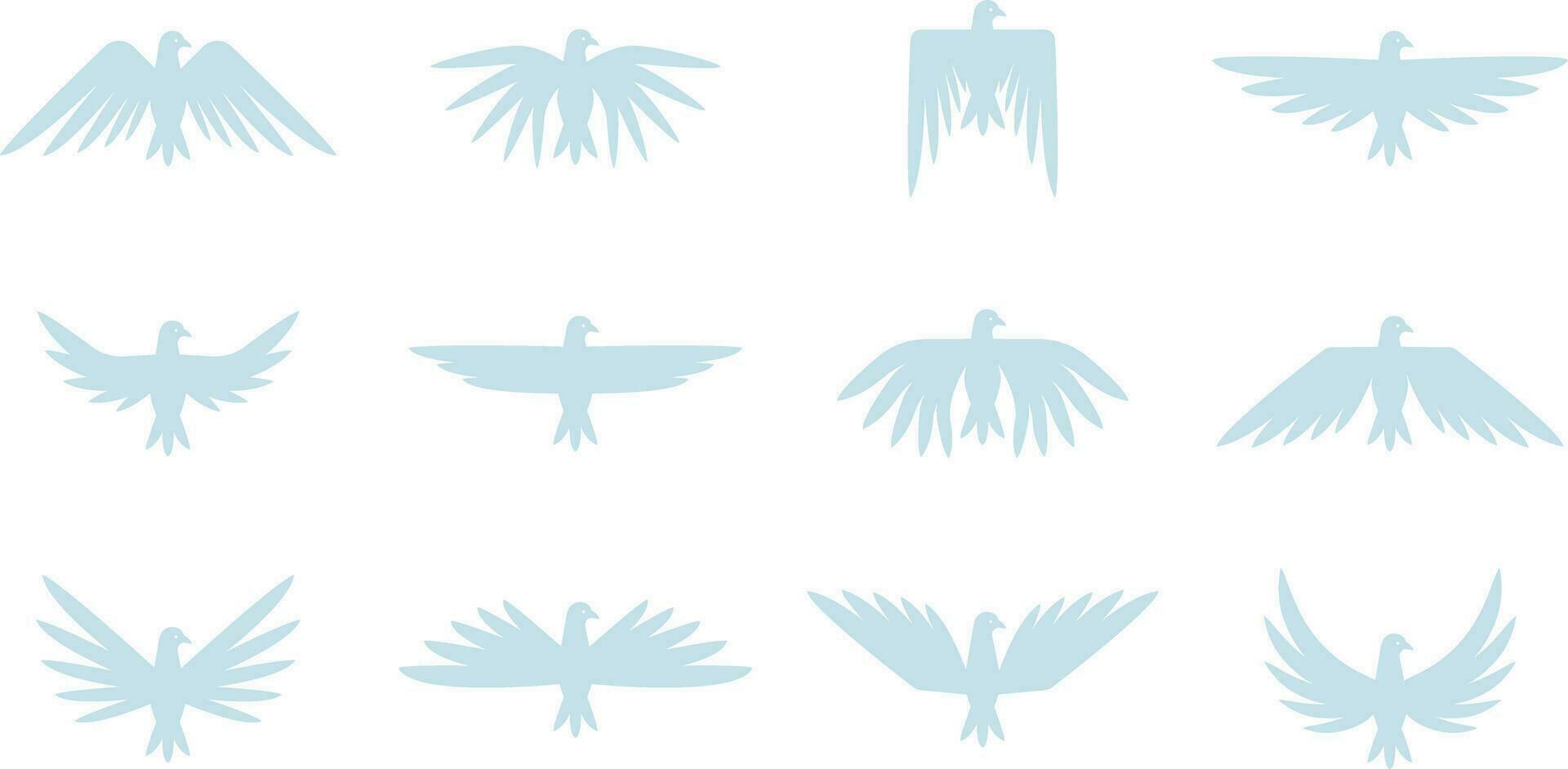Dove flying vector set. Pigeon isolated icon. Template for logo.