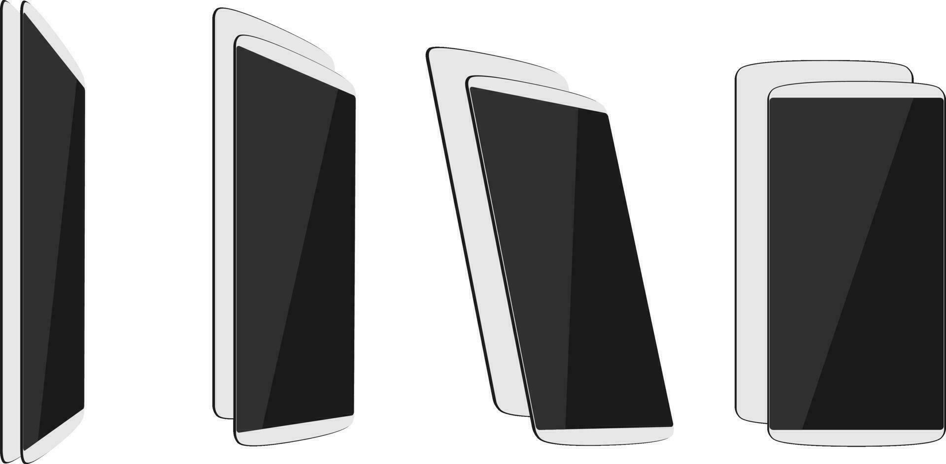 White thin smartphones face and back different foreshortening vector