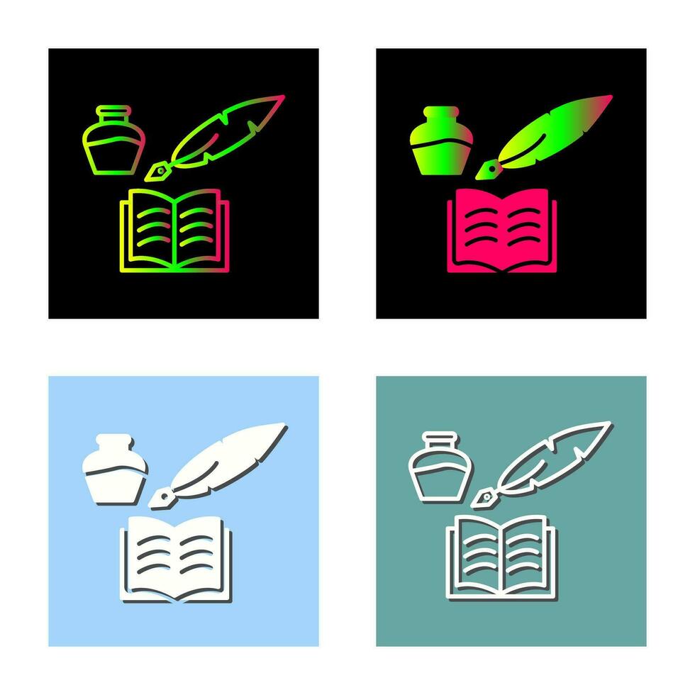 icono de vector de pluma y libro único