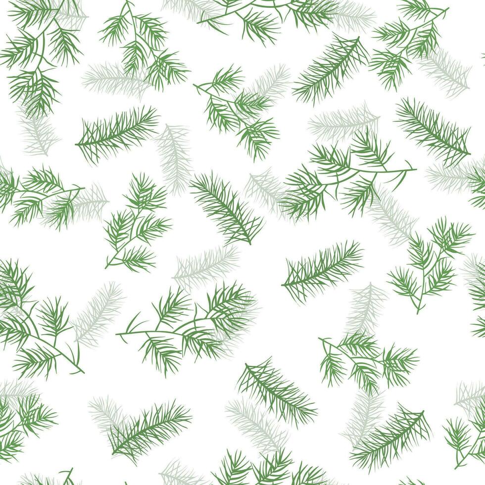 Winter seamless pattern. Christmas tree branches and leaves on white background. Pine needles texture. vector