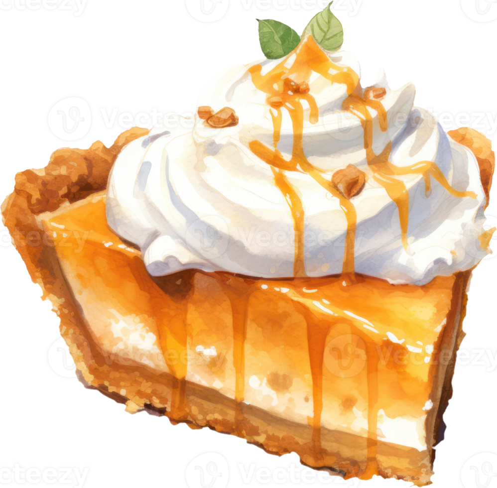 Pumpkin Pie Watercolor Illustration. AI Generated png
