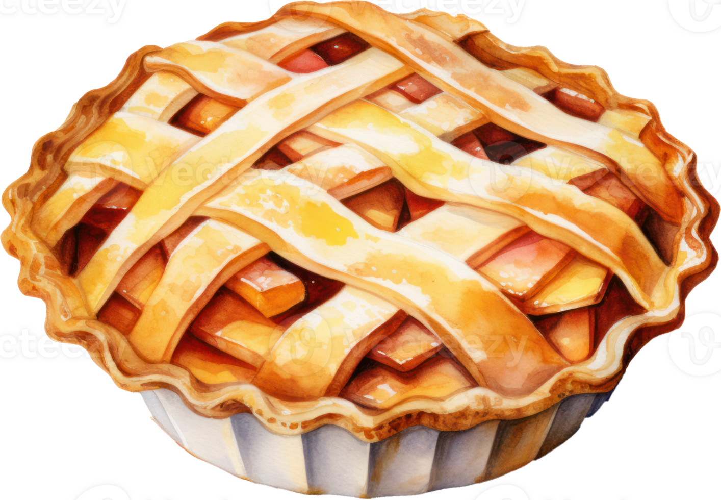 Apple pie watercolor illustration. AI Generated png
