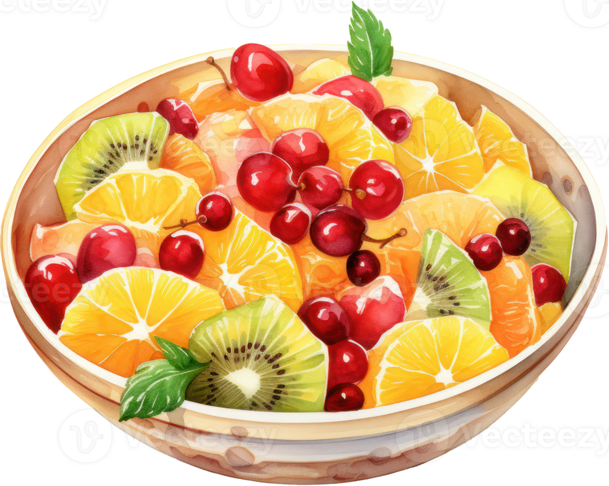 Fruit salad watercolor illustration. AI Generated png
