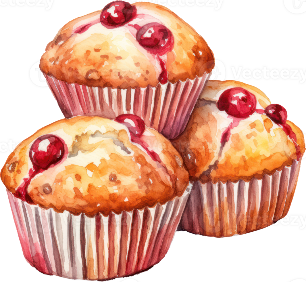 Cranberry muffins watercolor. AI Generated png