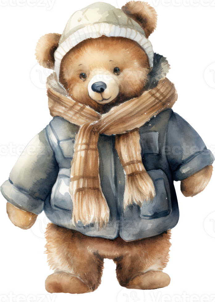 inverno Urso de pelúcia Urso aguarela ilustração. ai gerado png