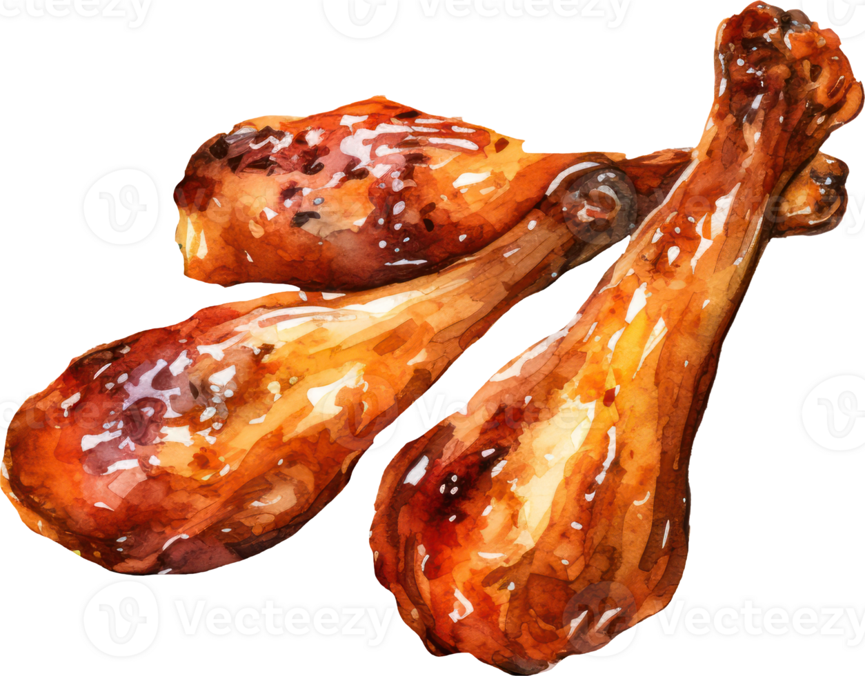 Grilled turkey drumstick watercolor. AI Generated png