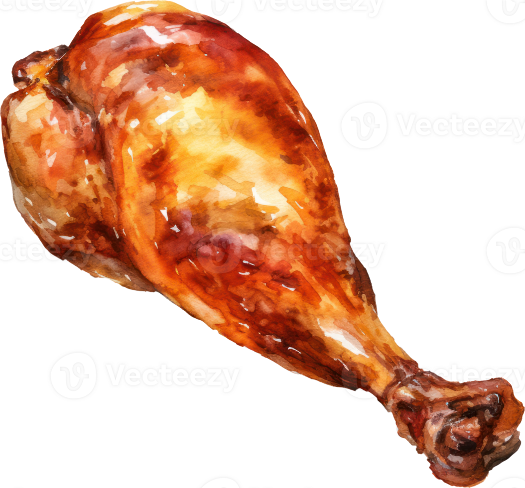 Grilled turkey drumstick watercolor. AI Generated png