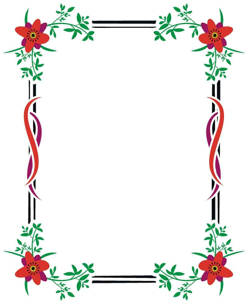 Beautiful floral frame. Copy space. vector clip art., a floral frame with red flowers and green leaves, floral photo frame on green background, floral square vector album template design