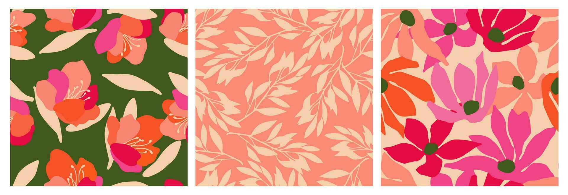 conjunto de mano dibujado flores, sin costura patrones con floral para tela, textiles, ropa, envase papel, cubrir, bandera, interior decoración, resumen antecedentes. vector