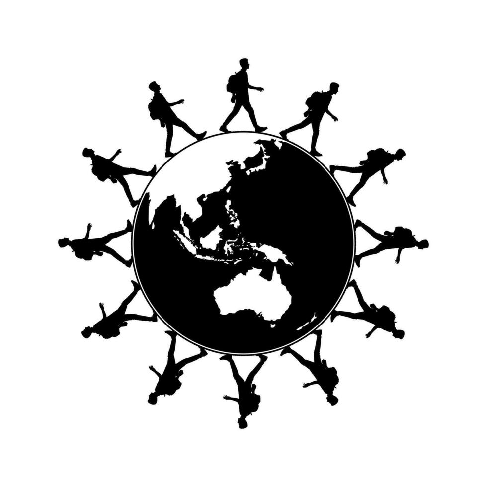 Silhouette of the Walking Man, Walking People Around The World, can use for Logo Type, Pictogram, Apps, Website, Art Illustration or Graphic Design Element. Vector Illustration