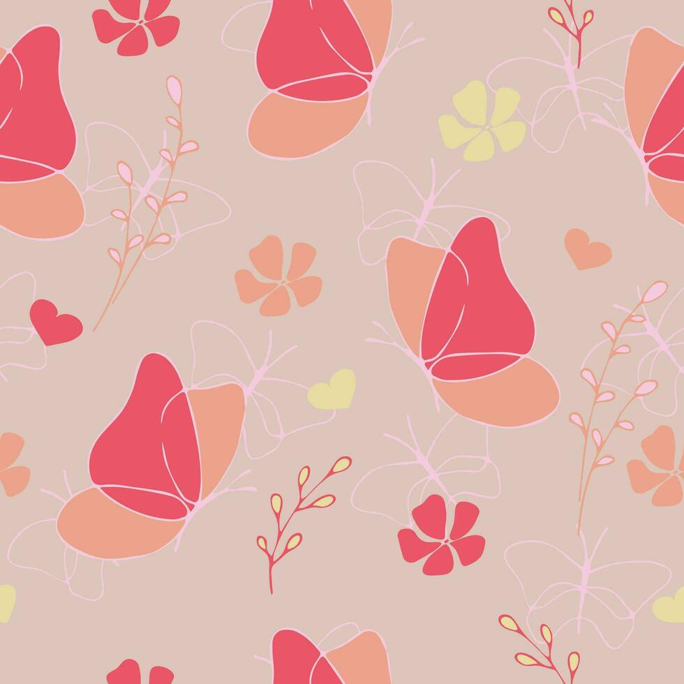 Flowers and butterfly seamless pattern. Fashionable template for design. Seamless pattern with flowers and butterflies. It can be used on packaging paper, fabric, background, textile, vector