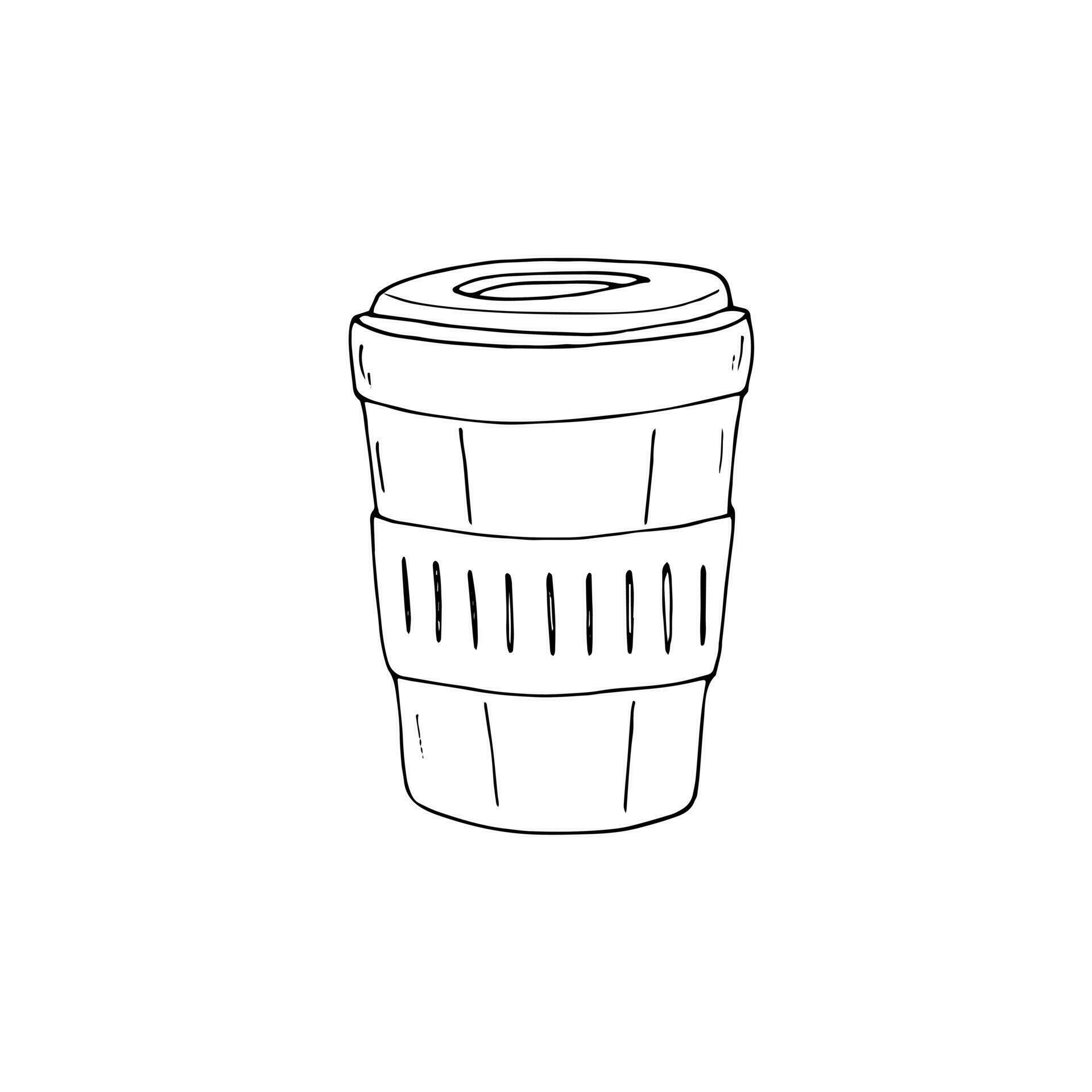 Disposable coffee cup. Hand drawn paper coffee cup. Isolated vector