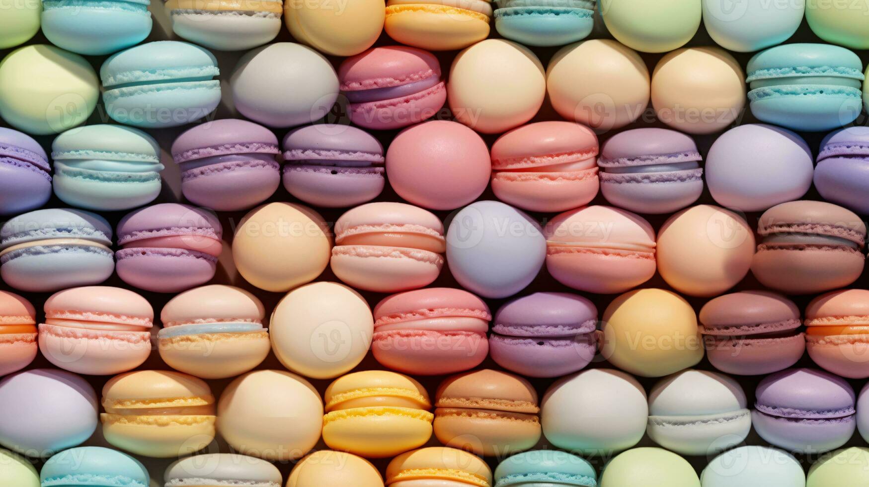 Colorful pastel macarons in rows texture pattern, ai generated photo