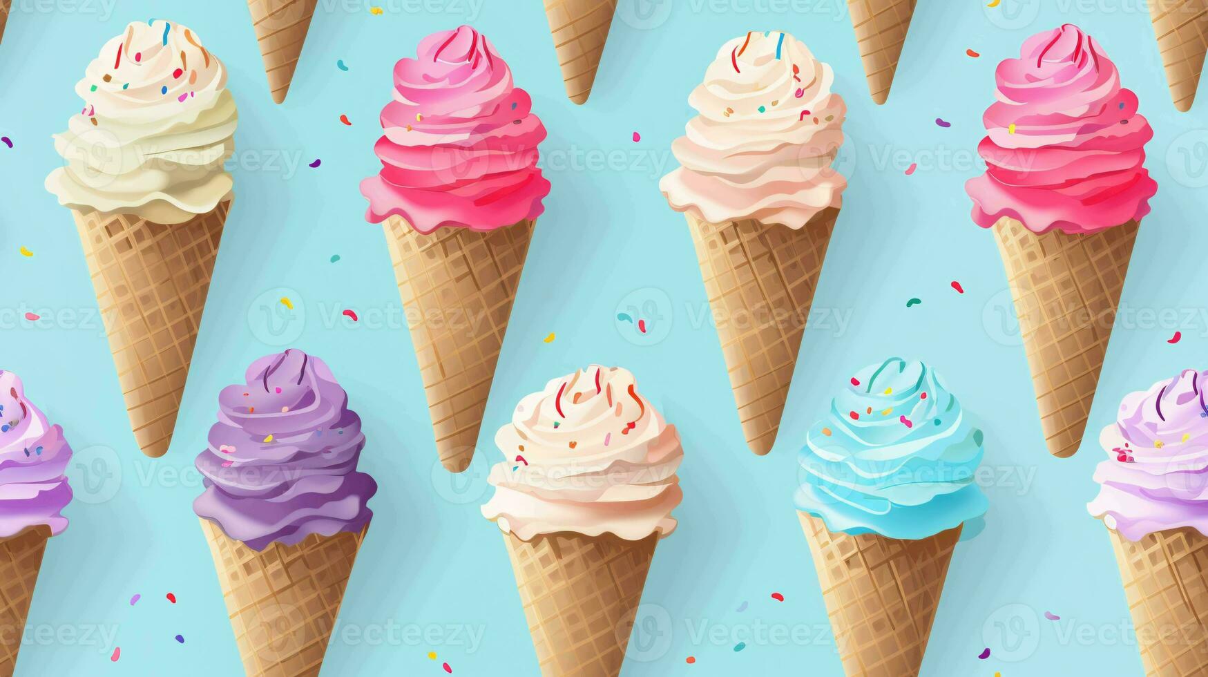 Colorful ice cream cones texture seamless pattern, ai generated photo