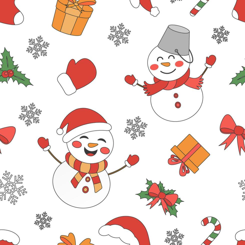 Christmas theme line art doodle cartoon pattern seamless illustration, Merry Christmas. vector