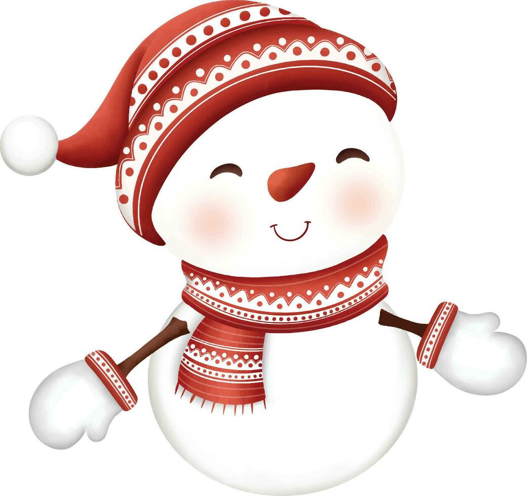 Digital painting watercolor vintage snowman. Merry Christmas vector