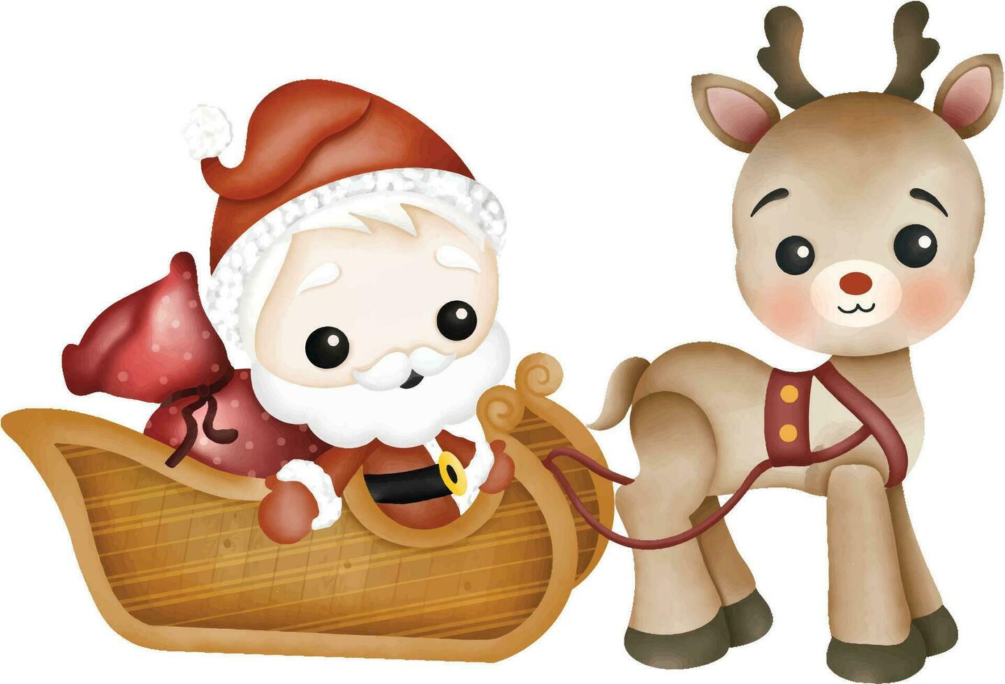 Santa in gift car with reindeer, Christmas illustration vector